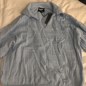Monrow Ice Blue Textured Polo Shirt